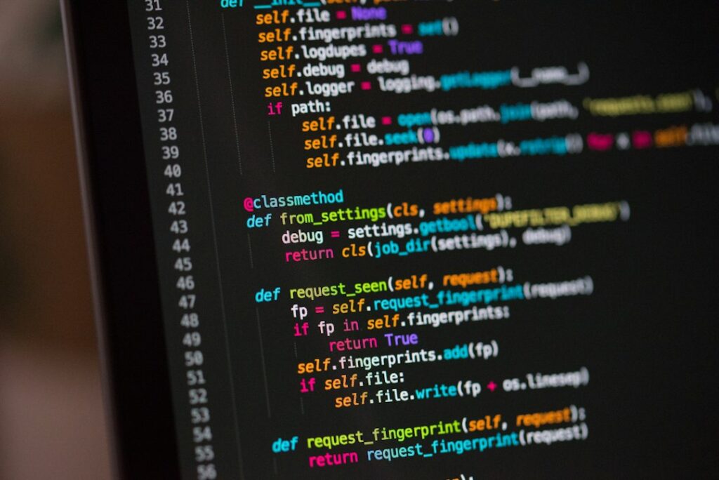 Programming code on screen, computer science and software engineering